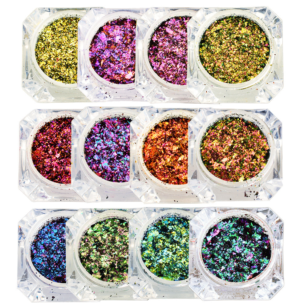 12-Color Chameleon Flakes Tips Nail Art Glitter Power Nail Decoration
