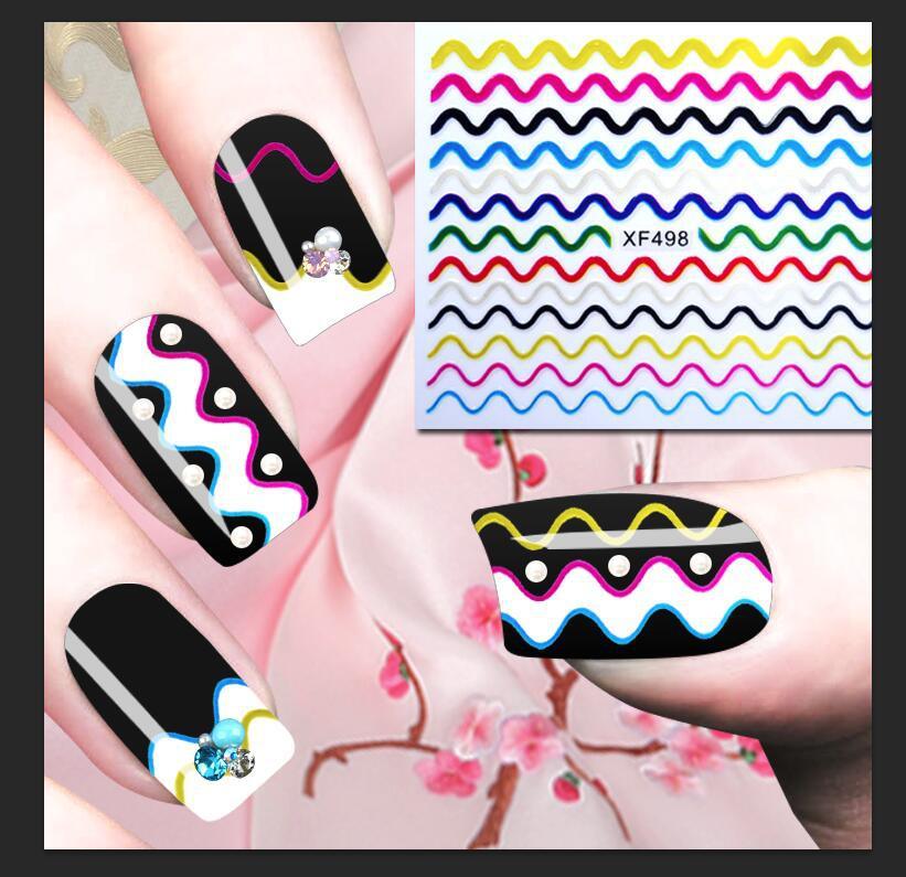 Fashion Mix Metallic Style Colorful Smile Strip Line French Stickers