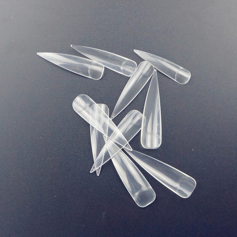 Transparent/White Half Cover Oval Sharp Long Nails Tips