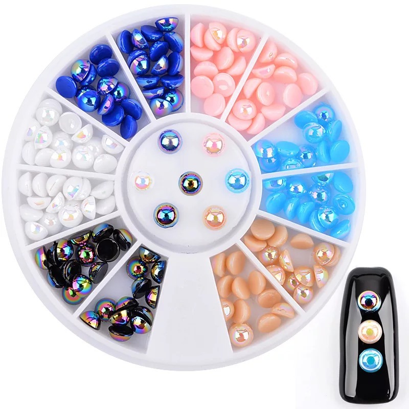 3D Semi-Circle Ab Color Pearl Beads for Nail Art Manicure