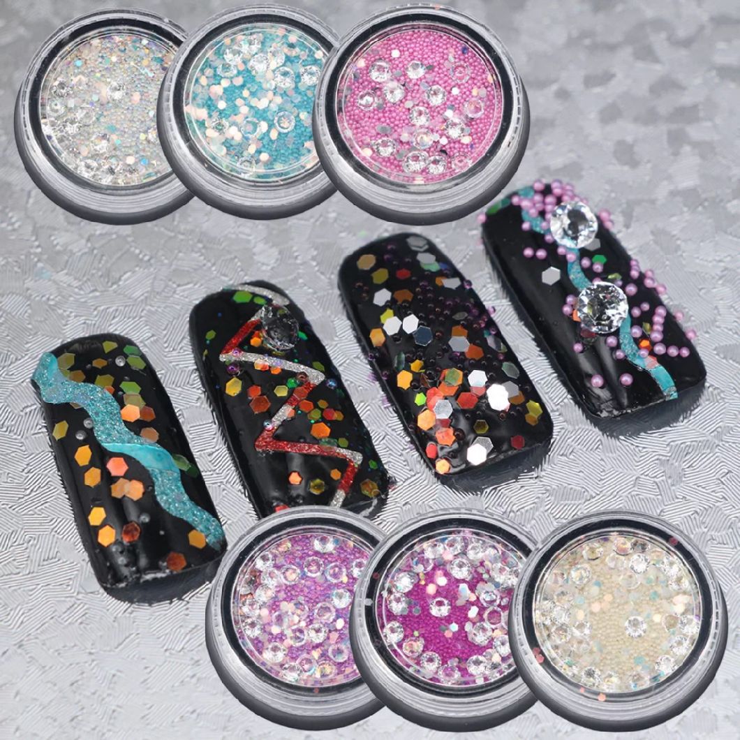 Mixed Diamonds and Beads with Glitter Nail Art Decorations DIY