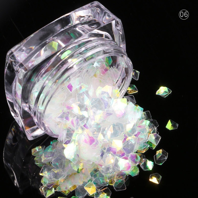 12 Colors 3D Rhombus Shape Glitter Paillette Powder Manicure Decoration
