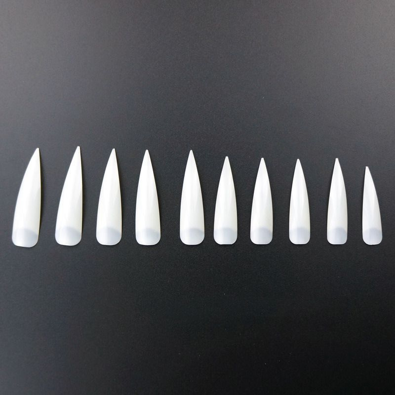 Transparent/White Half Cover Oval Sharp Long Nails Tips