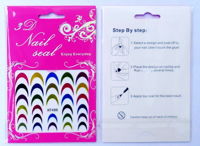 Fashion Mix Metallic Style Colorful Smile Strip Line French Stickers