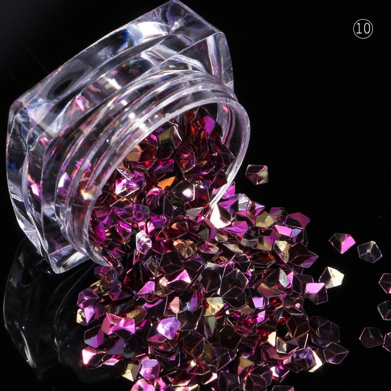 12 Colors 3D Rhombus Shape Glitter Paillette Powder Manicure Decoration