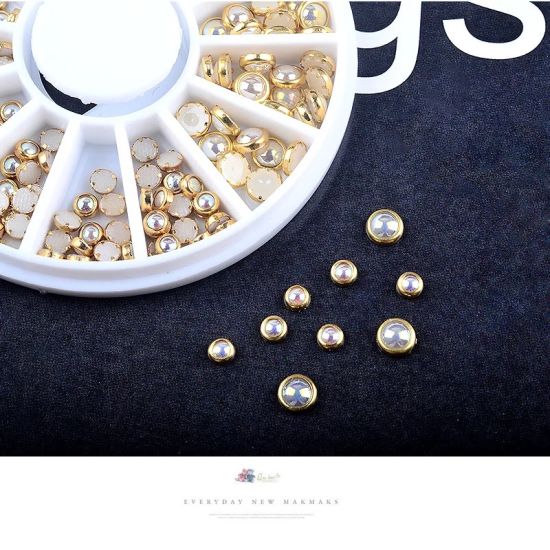 Gold Metal Edge Pearls Glitter Charm Nail Art Decorations Wheel