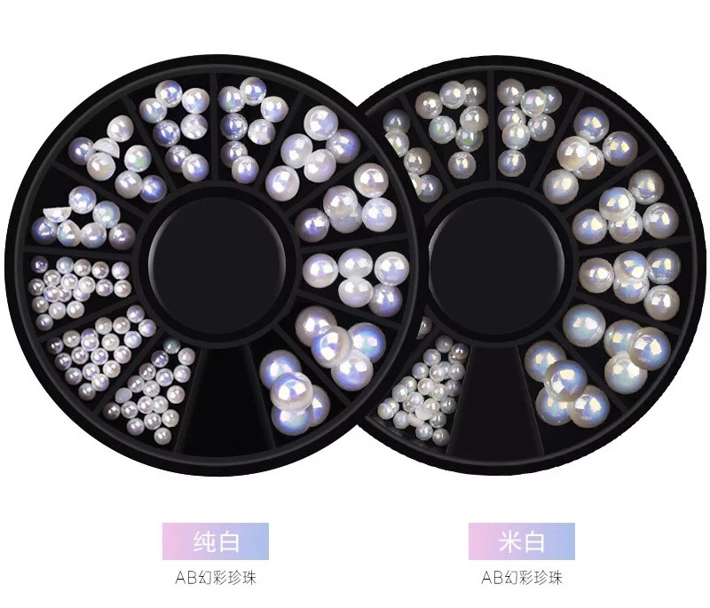 3D Mix-Size Flat Back Ab Color Pearl Nail Art Decorations