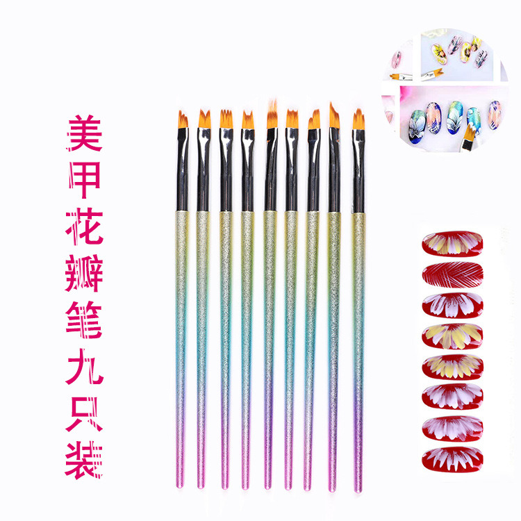 9PCS Flower Painting Brush Set Nail Art Decorations Brush Set