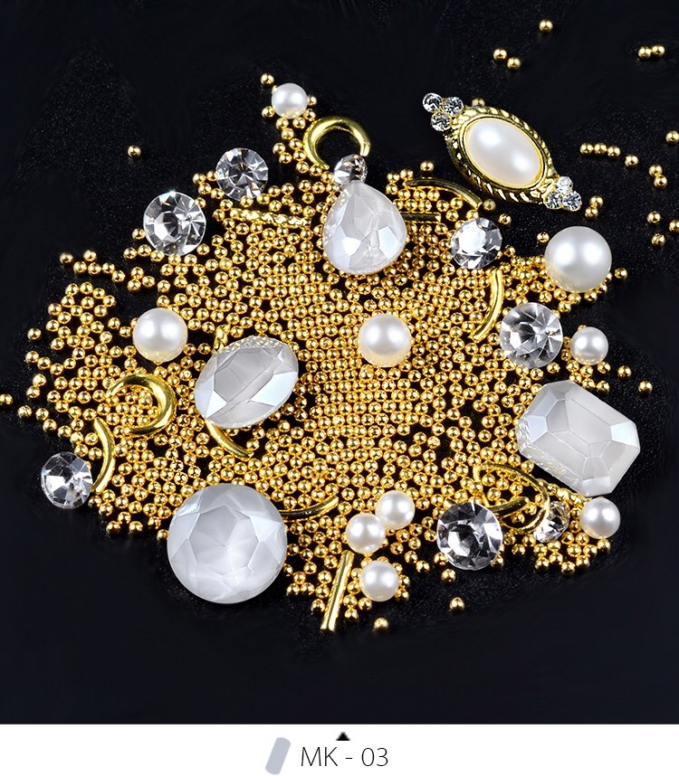 3D Mocha Stone Diamond Pearls Bead Mixed Nail Art Decoration