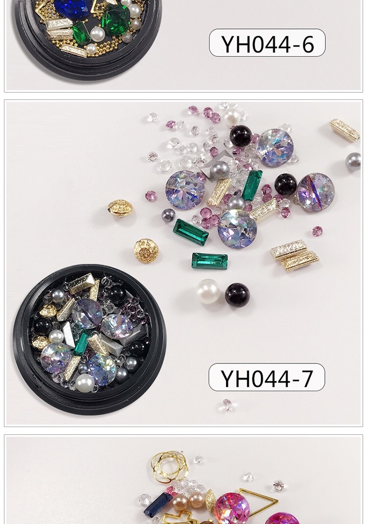 Mixed Nail Art Pearls Colored Rhinestones with Mini Beads