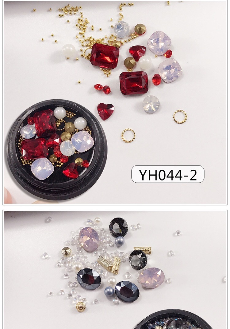 Mixed Nail Art Pearls Colored Rhinestones with Mini Beads