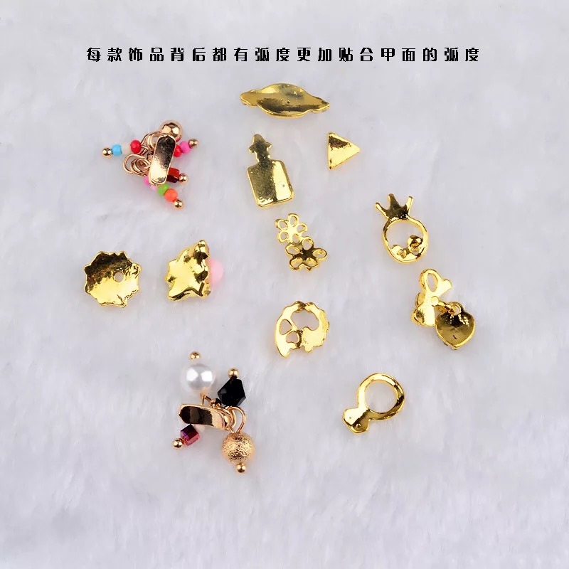 3D Charms Gold Metal Alloy Diamonds Pearls Nail Jewelry Accessories