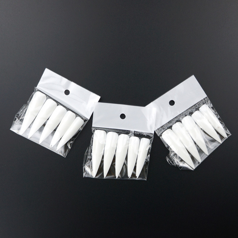 Transparent/White Half Cover Oval Sharp Long Nails Tips