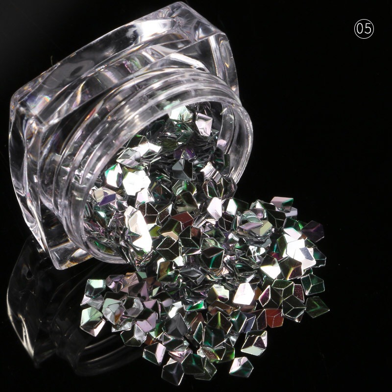 12 Colors 3D Rhombus Shape Glitter Paillette Powder Manicure Decoration