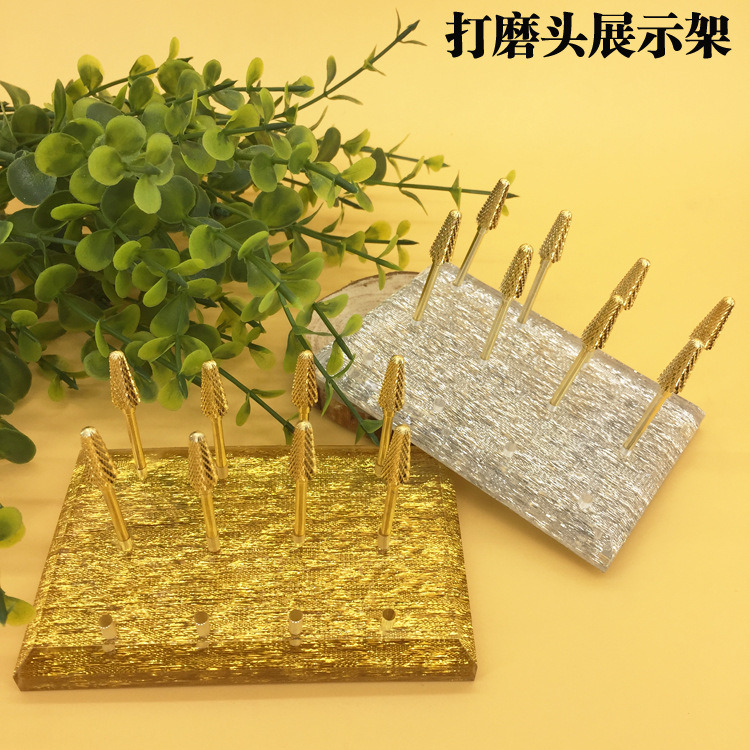 12holes Gold Silver Nail Drill Bits Display Nail Art Tools