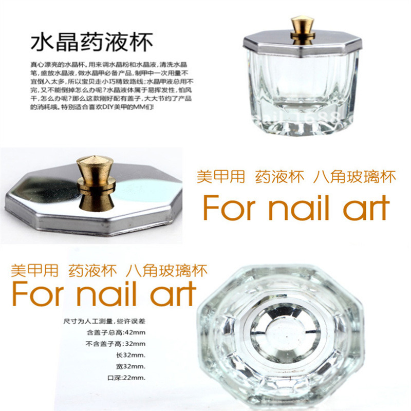 Glass Dish Bowl with Cap Liquid Powder Nail Art Tools