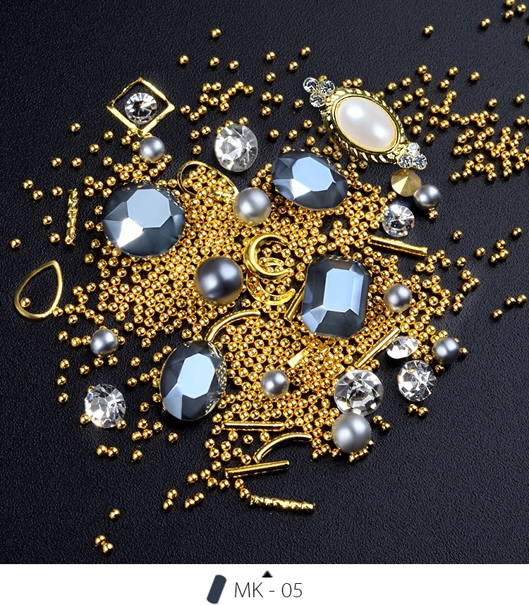 3D Mocha Stone Diamond Pearls Bead Mixed Nail Art Decoration