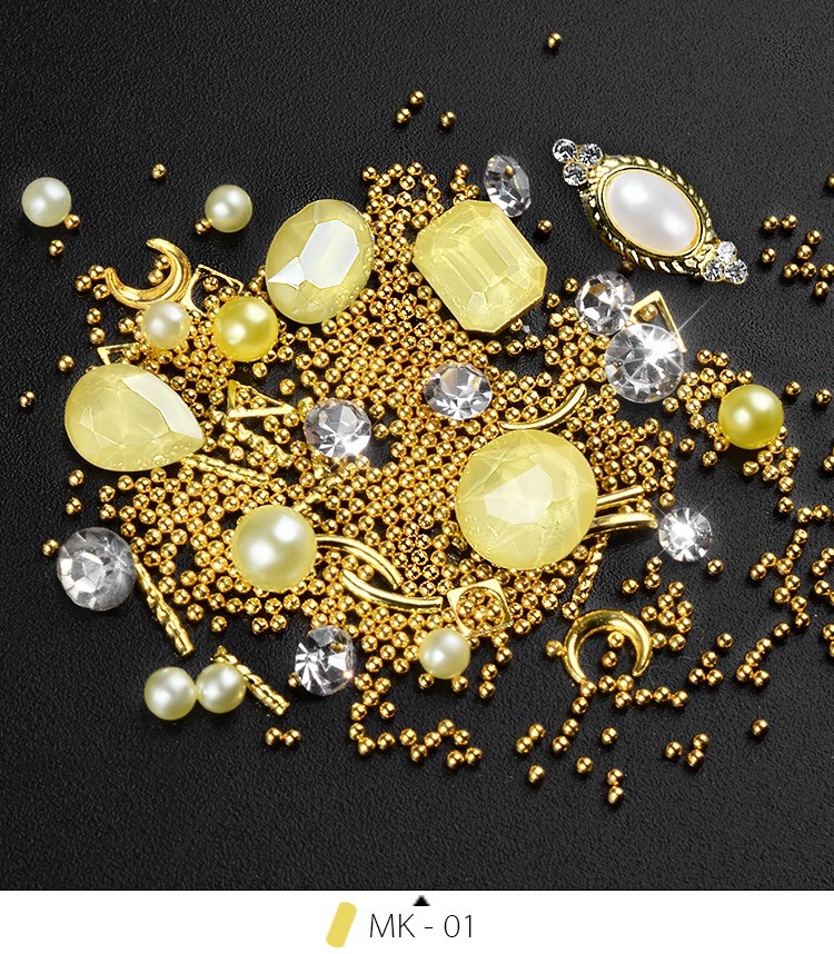 3D Mocha Stone Diamond Pearls Bead Mixed Nail Art Decoration