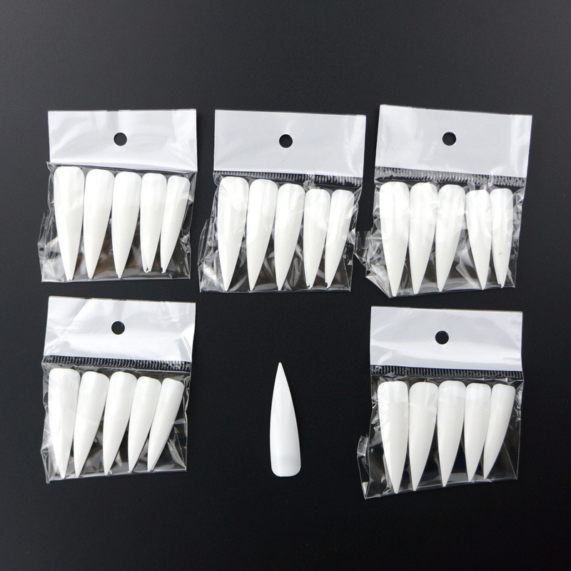 Transparent/White Half Cover Oval Sharp Long Nails Tips