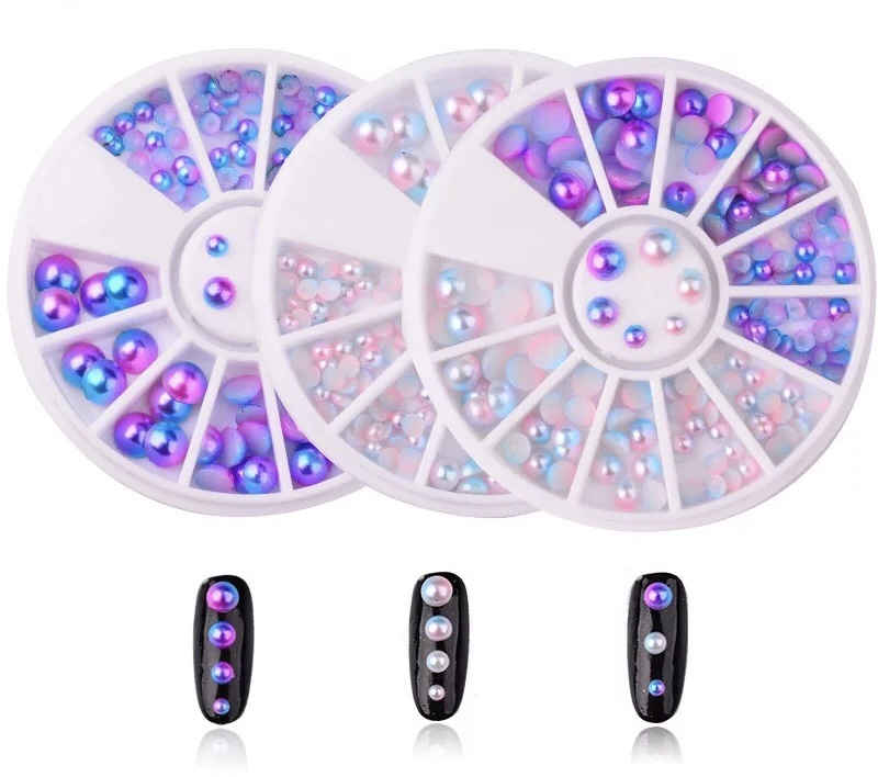 3D Multi-Size Semi-Circle Mermaid Pearls Beads for Nail Art Manicure