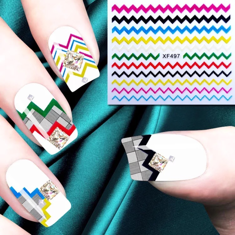 Fashion Mix Metallic Style Colorful Smile Strip Line French Stickers