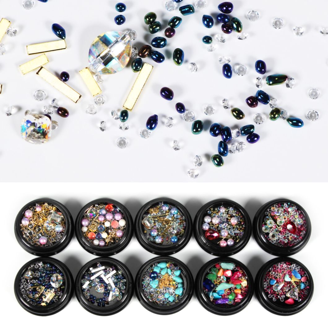 Ladymisty Mixed Diamond Nail Art Rhinestone Pearl 3D Decorations
