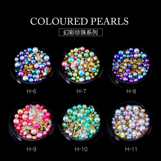 Mixed Colorful Pearl Beads and Diamod for Nail Art Decoration