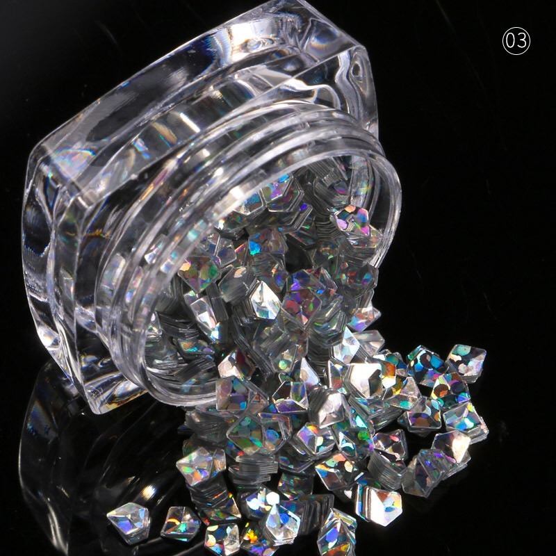 12 Colors 3D Rhombus Shape Glitter Paillette Powder Manicure Decoration