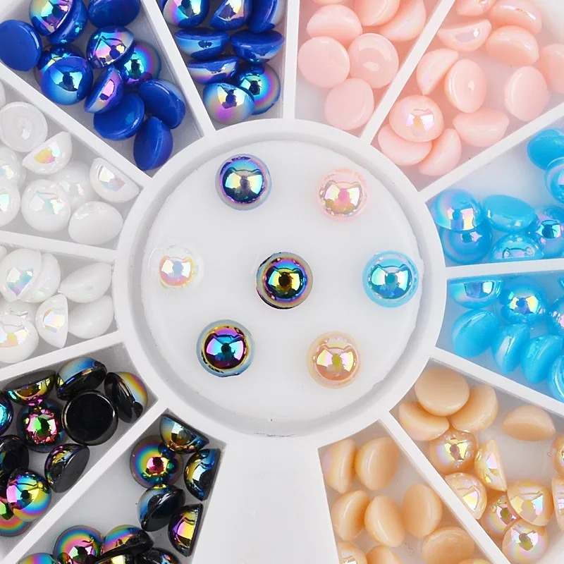 3D Semi-Circle Ab Color Pearl Beads for Nail Art Manicure