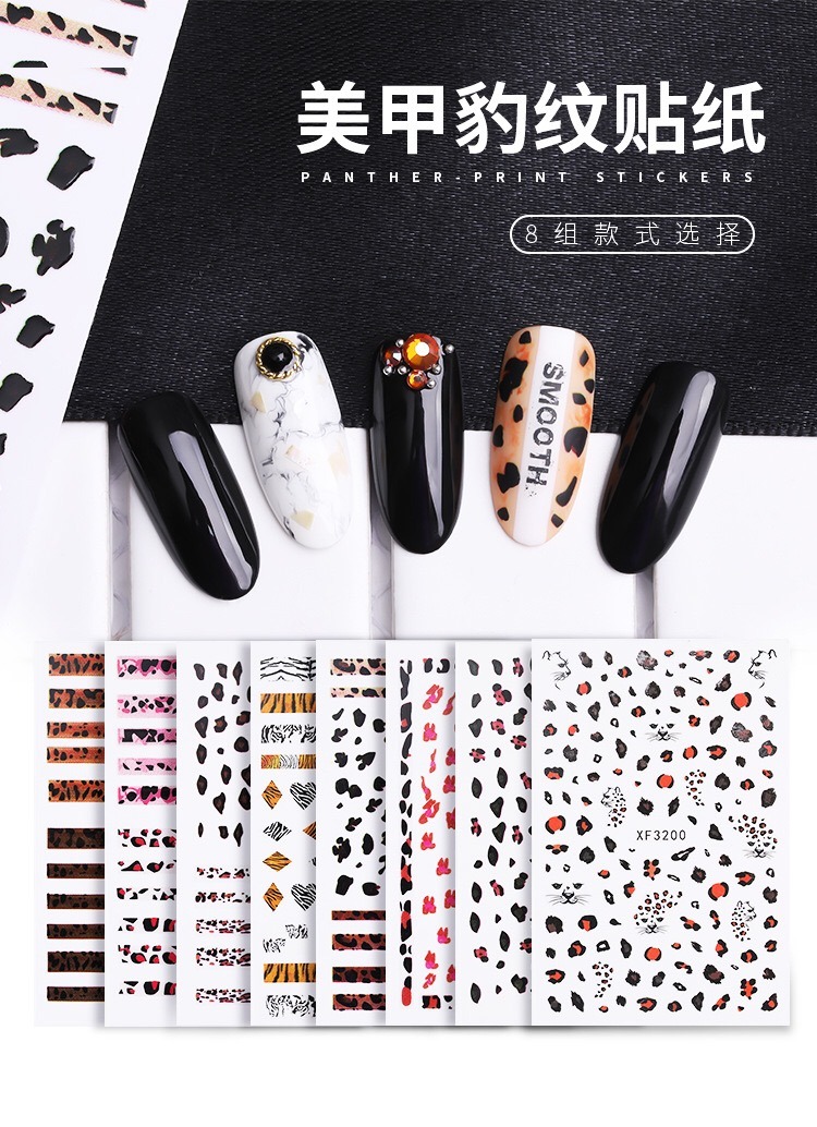 Leopard Print Stickers Nails Foils Transfer Decals Polishing Sliders Nails
