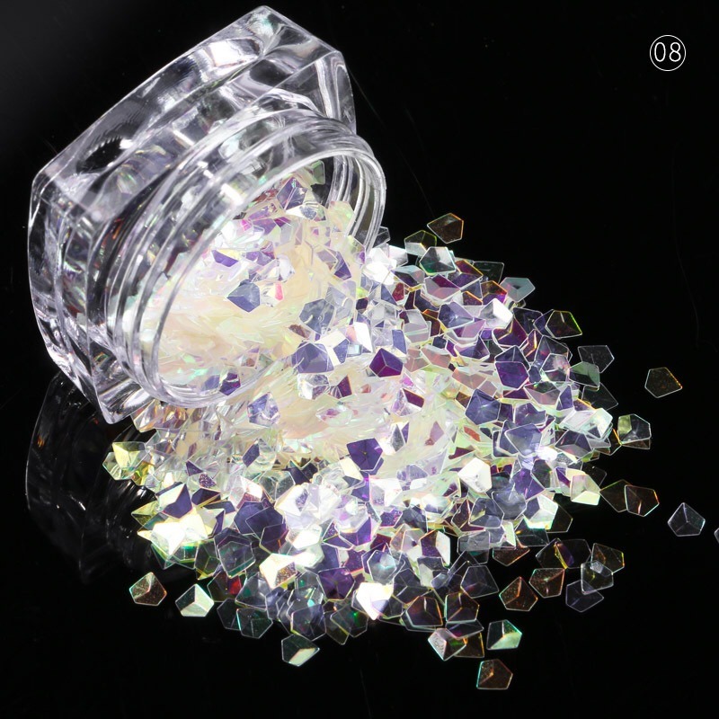 12 Colors 3D Rhombus Shape Glitter Paillette Powder Manicure Decoration