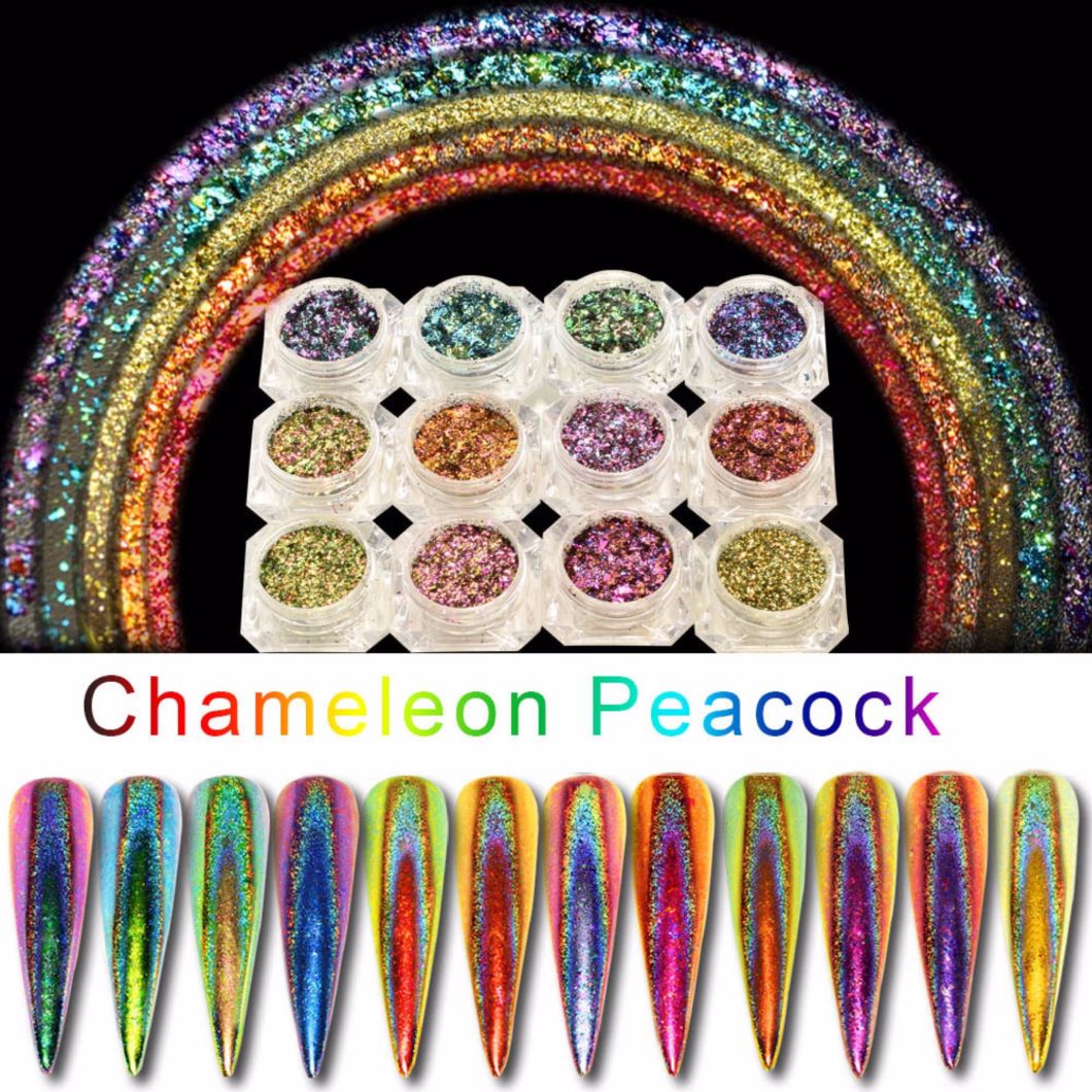 12-Color Chameleon Flakes Tips Nail Art Glitter Power Nail Decoration