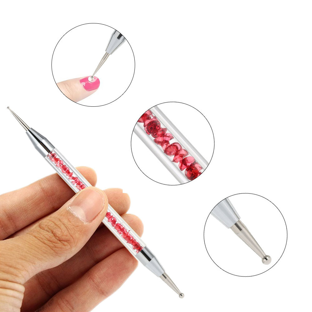 Nail Art Dotting Pen Acrylic Rhinestone Crystal 2-Way Brush Decoration