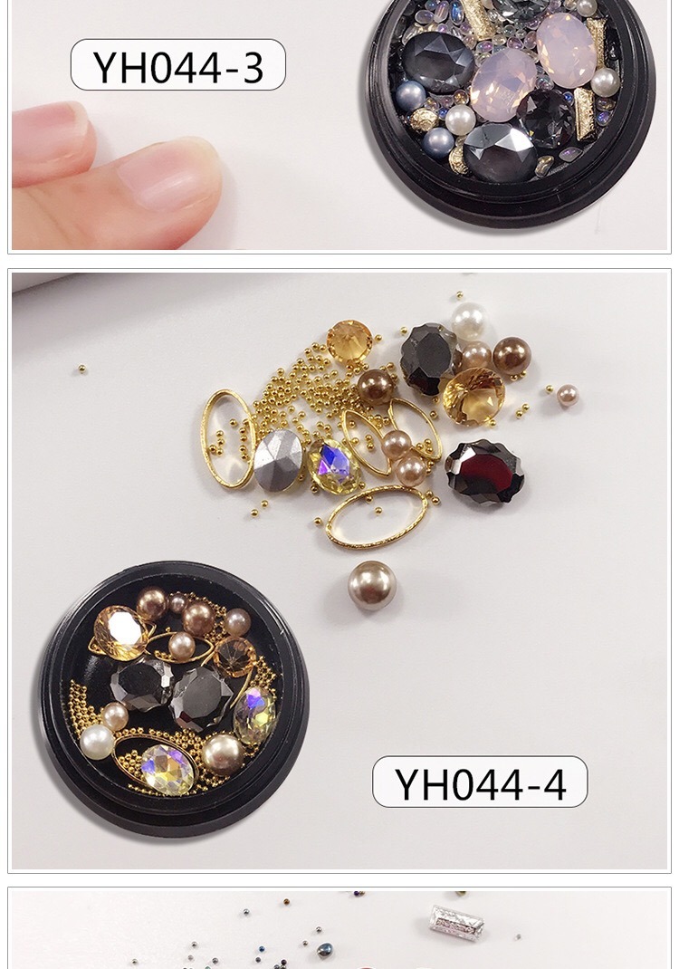 Mixed Nail Art Pearls Colored Rhinestones with Mini Beads