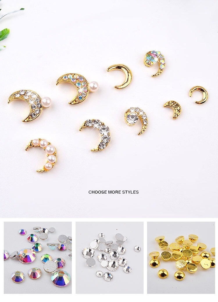 3D Metal Jewelry Moon Star Diamond Stones Jewelry Nail Art
