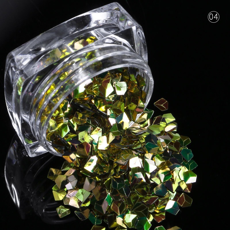 12 Colors 3D Rhombus Shape Glitter Paillette Powder Manicure Decoration