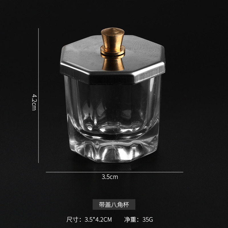 Glass Dish Bowl with Cap Liquid Powder Nail Art Tools