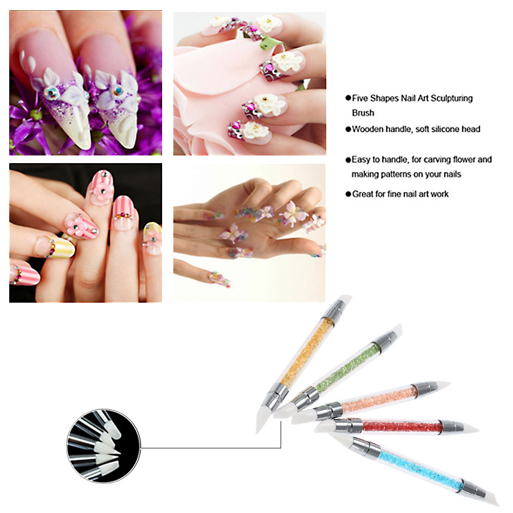 Nail Art Silicone Brush 5PCS Painting Pencil Dual-Head Manicure Tool