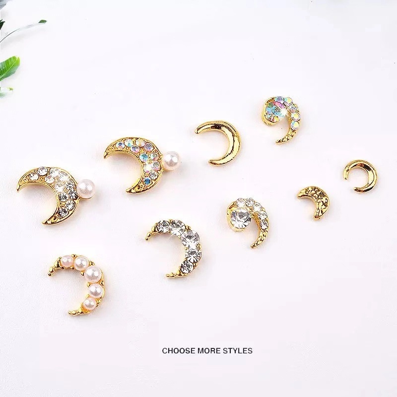3D Metal Jewelry Moon Star Diamond Stones Jewelry Nail Art