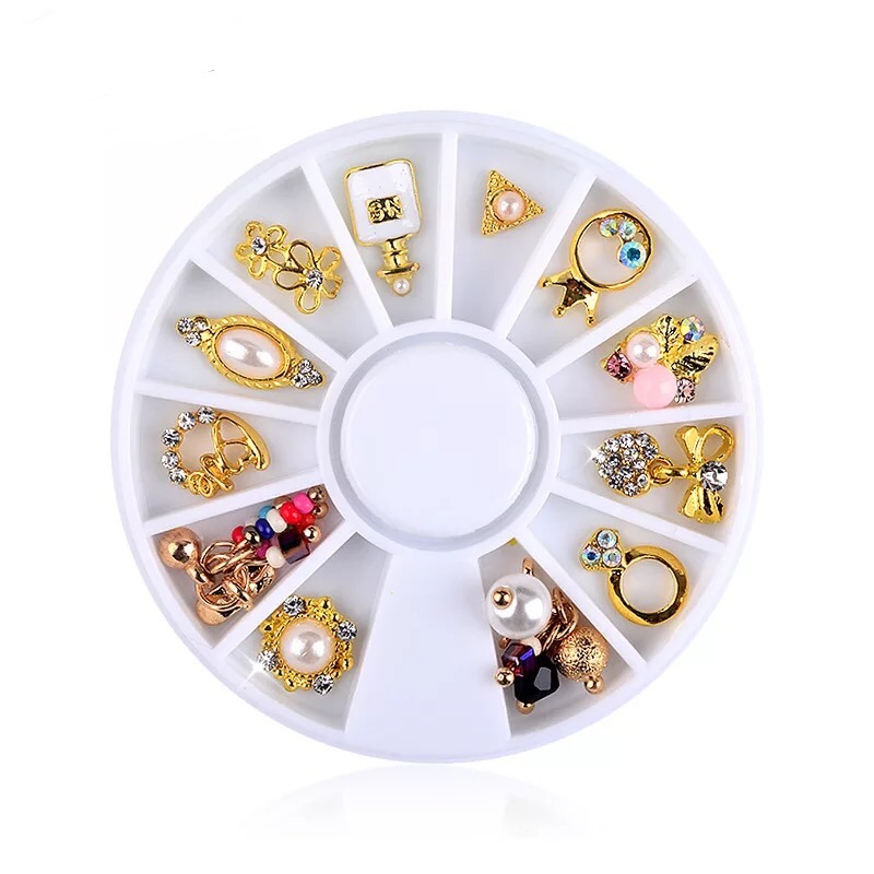 3D Charms Gold Metal Alloy Diamonds Pearls Nail Jewelry Accessories